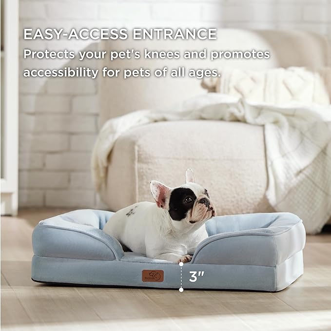 Bedsure Orthopedic Dog Bed for Medium Dogs - Waterproof, Supportive Foam Pet Couch Bed with Removable Washable Cover, Non-Skid Bottom, Light Blue