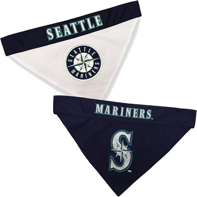 Pets First MRN-3217-L-XL MLB Seattle Mariners Reversible Pet Bandana, Large/X-Large, MLB Team Color