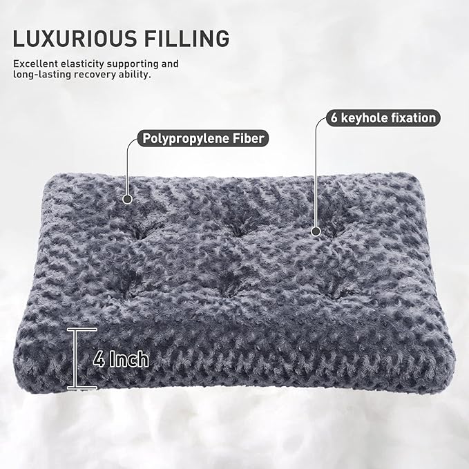 KSIIA Washable Dog Bed Deluxe Plush Dog Crate Beds Fulffy Comfy Kennel Pad Anti-Slip Pet Sleeping Mat for Large, Jumbo, Medium, Small Dogs Breeds, 47" x 29", Dark Grey