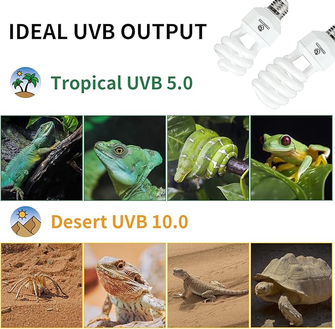 UVA UVB Reptile Light 23W 5.0,Tropical & Sub-Tropical Terrarium Compact Fluorescent Lamp,UVB Reptile Light Bulb for Snake,Chameleons,Iguanas,Turtles