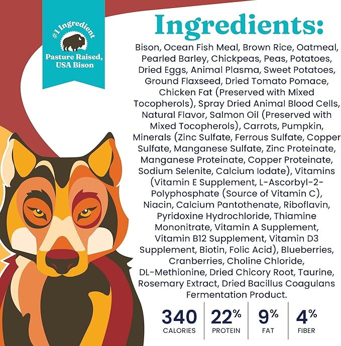 Solid Gold Nutrientboost Wolf King Large Breed Dog Food - Whole Grain Dry Dog Food Kibble Made with Real Bison, Brown Rice & Sweet Potato - Omega 3, Superfood & Digestive Probiotics - 11 LB Bag
