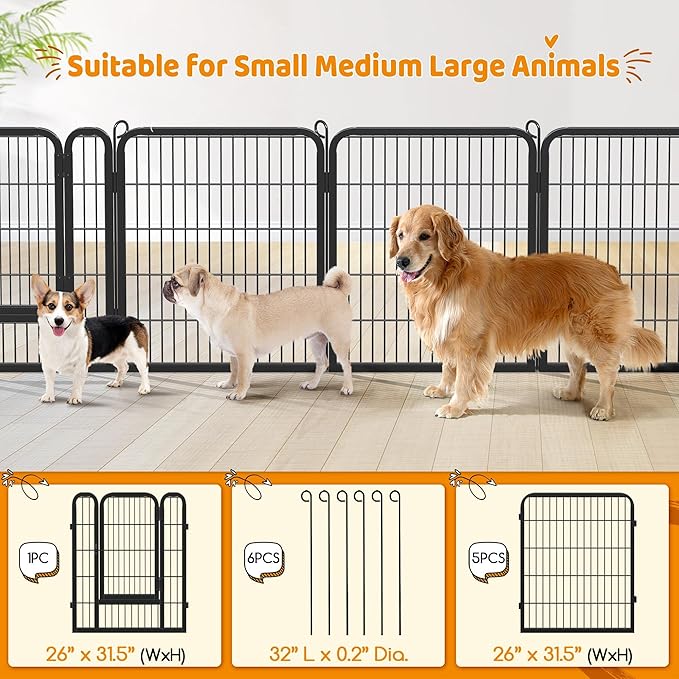 Yaheetech Dog Pen Outdoor, 6 Panels 32 Inch Puppy Playpen for Cat/Rabbit/Small Animals Heavy Duty Foldable Pet Exercise Fence Enclosure Run Kennel for RV Camping Garden Black