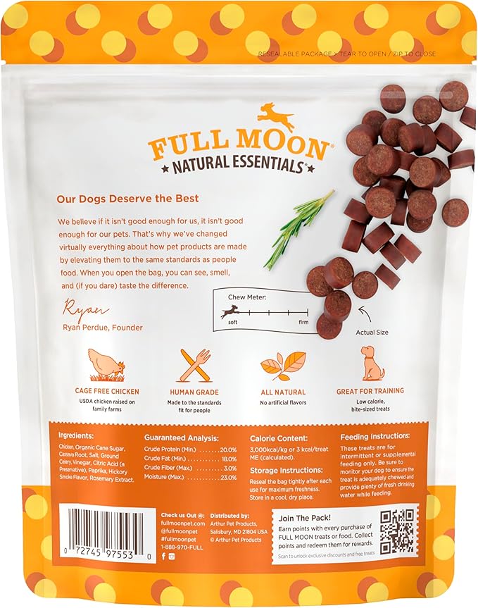 Full Moon All Natural Human Grade Dog Treats, Essential Chicken Savory Bites, 16 Ounce (Pack of 2)