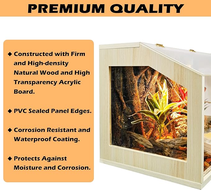 Reptile Terrarium, Lizard Tank Up to 68 Gallons, Bearded Dragon Tank with Roof Door, Snake Tank with Built-in Lamp Fixture and Switch (21 Gallon, 24" Long, Openable Acrylic Roof)