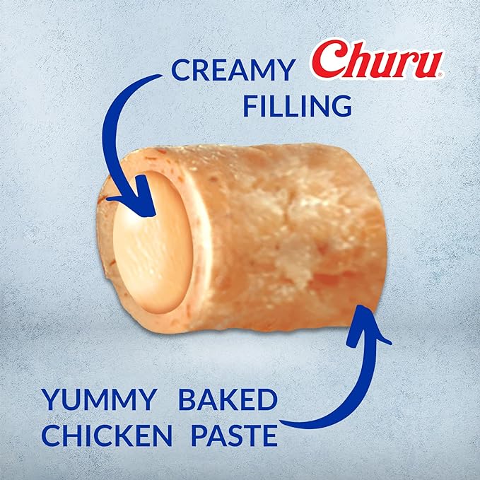 INABA Churu Fun Bites for Dogs, Soft & Chewy Baked Chicken Wrapped Filled Dog Treats with Vitamin E, 0.42 Ounces per Tetra, 8 Tetras per Box, Chicken with Sweet Potato Recipe