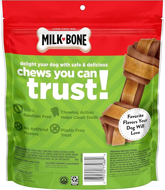 Milk-Bone Rawhide Free Gnawbones Dog Treats Bundle: Chicken + Peanut Butter & Chicken 5 Count Small/Medium Knotted Bones (Pack of 2)
