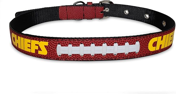 Pets First Tough Leather Pet Collar NFL Kansas City Chiefs Premium Dog Collar, Limited Edition, Size Large. Best & Strongest Heavy-Duty Dog Collar!, Large (20-29"" Long & 1"" Wide) (KCC-3081-LG)