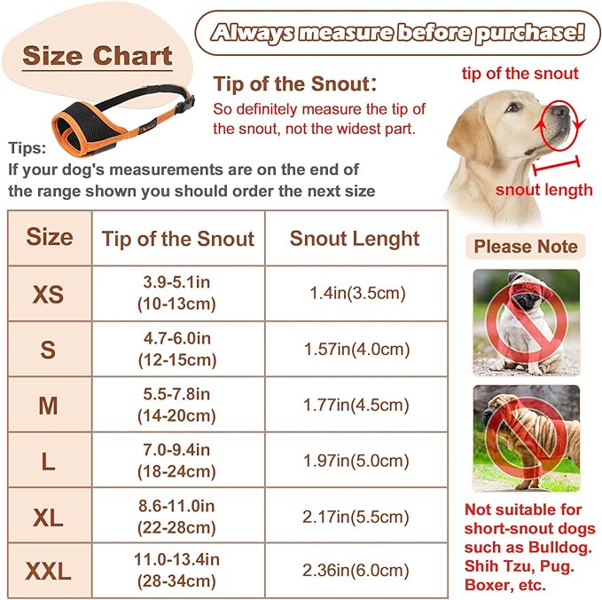 HEELE Dog Muzzle,Soft Nylon Muzzle Anti Biting Barking Chewing,Air Mesh Breathable Drinkable Adjustable Loop Pets Muzzle for Small Medium Large Dogs 4 Colors 4 Sizes (XXL, Orange)