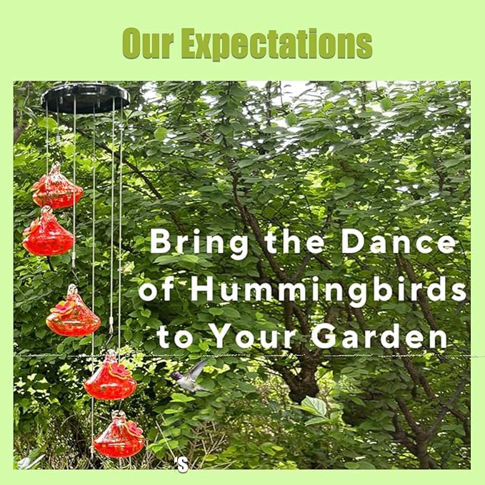 Charming Wind Chimes Hummingbird feeders for Outdoors Hanging ant and bee Proof Never Leak Perfect Garden Decor for Outside (SD-05)