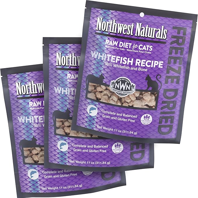 Northwest Naturals Freeze-Dried Whitefish Cat Food - Bite-Sized Nibbles - Healthy, Limited Ingredients, Human Grade Pet Food, All Natural - 11 Oz (Pack of 3) (Packaging May Vary)