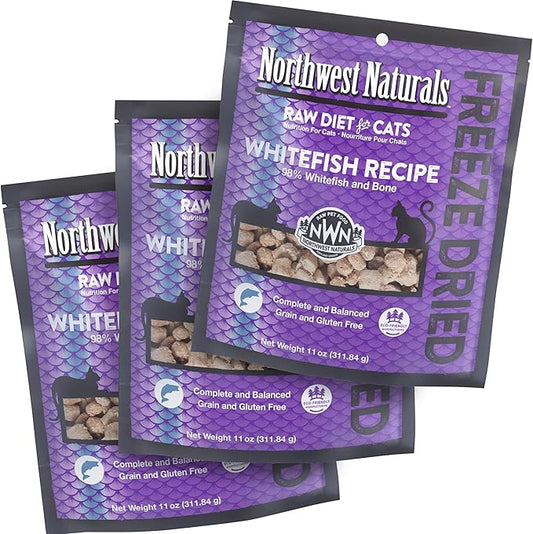 Northwest Naturals Freeze-Dried Whitefish Cat Food - Bite-Sized Nibbles - Healthy, Limited Ingredients, Human Grade Pet Food, All Natural - 11 Oz (Pack of 3) (Packaging May Vary)