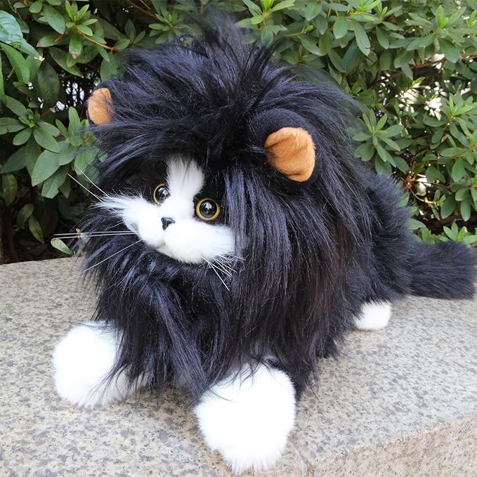 Lion Mane Wig for Cat Costume Pet Adjustable Washable Comfortable Fancy Lion Hair Cat Clothes Dress for Halloween Christmas Easter Festival Party Activity (Large, Black)