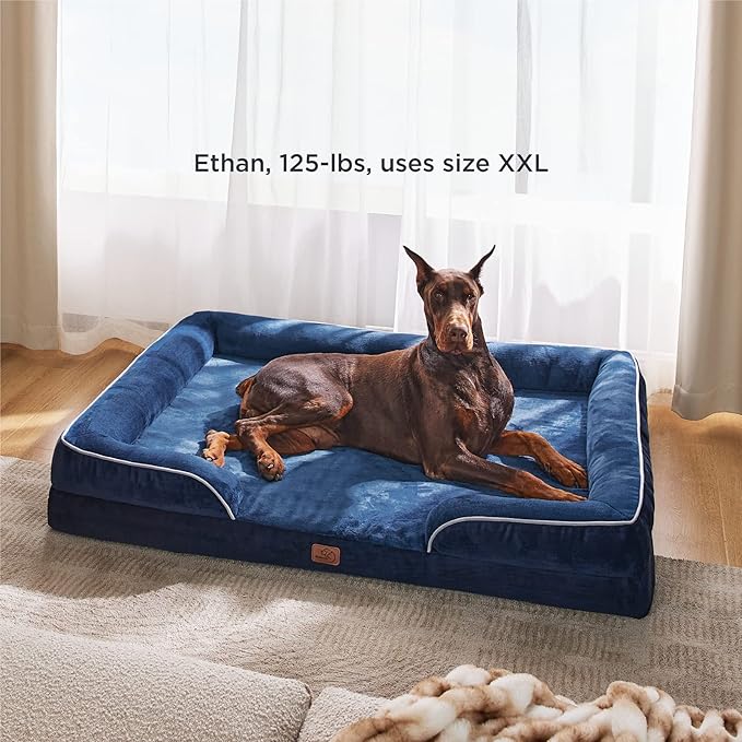 Bedsure XXL Orthopedic Dog Bed - Washable Great Dane Dog Sofa Beds for Giant Dogs, Supportive Foam Pet Couch Bed with Removable Washable Cover, Waterproof Lining and Nonskid Bottom, Navy Blue