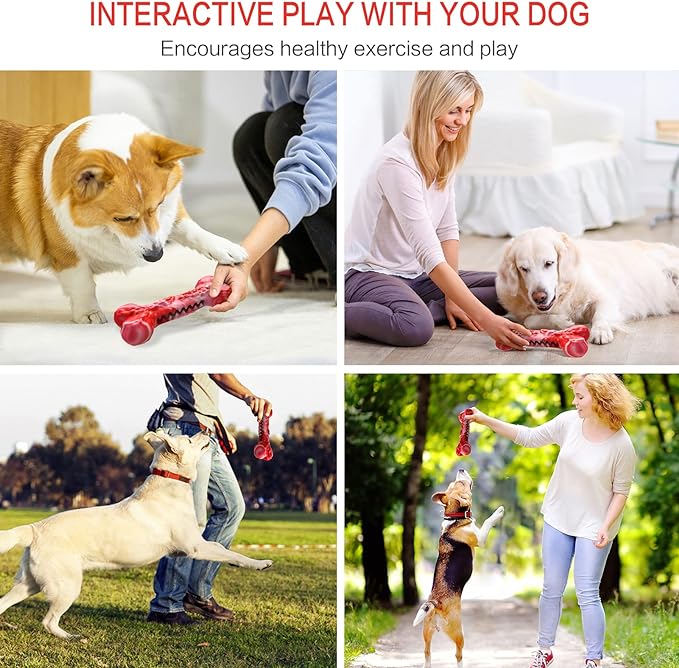 Dog Chew Toys for Aggressive Chewers, Interactive Rubber Dog Bones Chew Toys, Indestructible Puppy Dog Toy for Cleaning Teeth and Training, Tough Dog Toys for Medium Small Large Dog