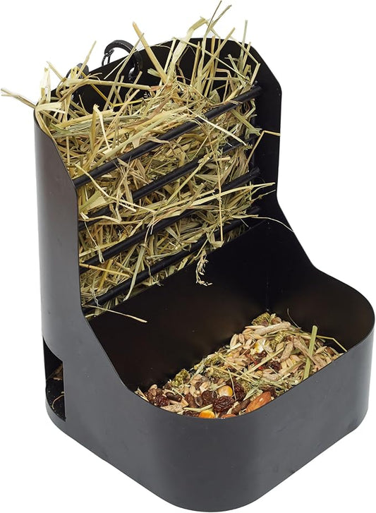 Hay and Food Feeder for Rabbit, Guinea Pig, Bunny, Chinchilla, Heavy Duty Metal Bin 5.5 x 5.5 x 7 inch