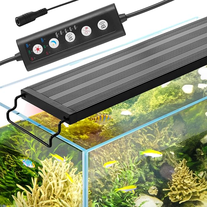 VEVOR Aquarium Light, 18W Full Spectrum Fish Tank Light with 5 Levels Adjustable Brightness, Adjustable Timer and Power-Off Memory, with ABS Shell Extendable Brackets for 24"-30" Freshwater Fish Tank