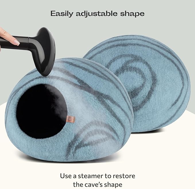 MEOWFIA Premium Felt Cat Bed Cave - Handmade 100% Merino Wool Bed for Cats and Kittens (Light Shades) (Large, Aquamarine)