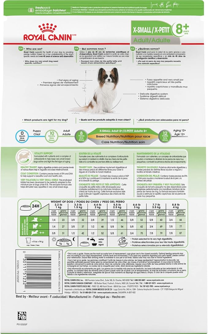 Royal Canin X-Small Adult 8+ Dry Dog Food, 2.5 lb bag