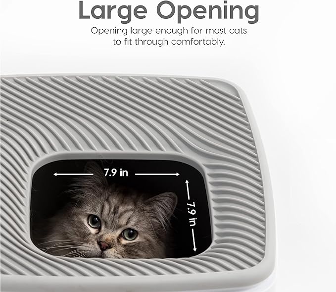 IRIS USA Premium Top Entry Cat Litter Box with Scoop, Square Cat Litter Box Enclosure, Kitty Litter Box, White/Gray