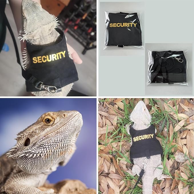 Bearded Dragon Harness and Leash Set Lizard Adjustable Escape Proof Harness Small Animals Soft Cotton Costume Carrier with 5 ft Short Leash for Reptiles Chameleon Iguana Walking Outdoor