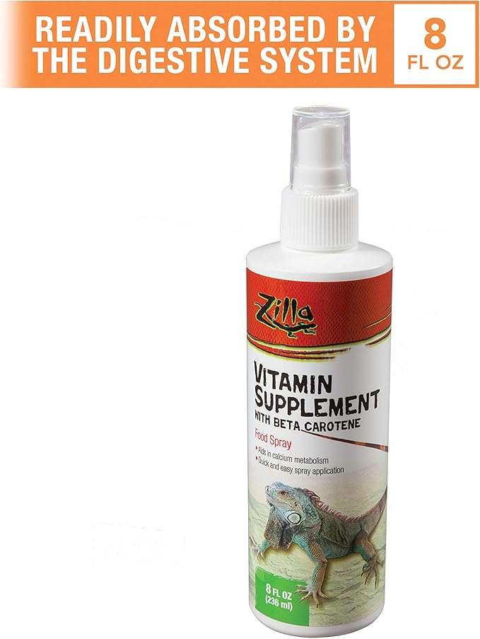 Zilla Vitamin Supplement Food Spray, with Carotene, Spray-on Multivitamin Supplement for Reptiles