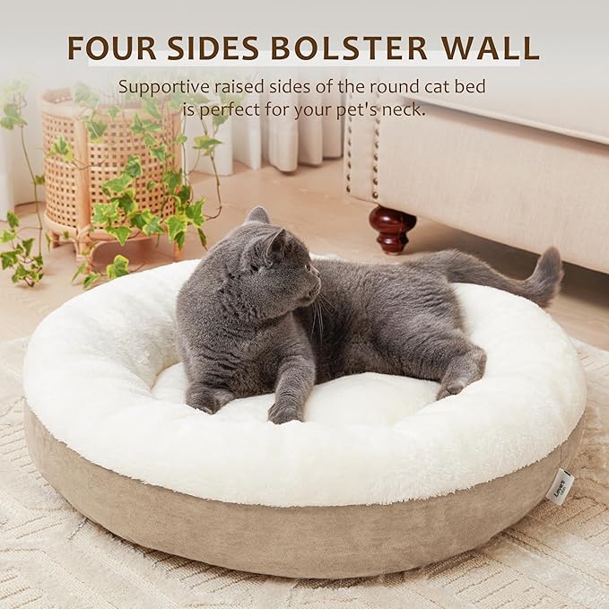 Love's cabin Round Donut Cat and Dog Cushion Bed, 20in Pet Bed for Cats or Small Dogs, Anti-Slip & Water-Resistant Bottom, Super Soft Durable Fabric Pet beds, Washable Luxury Cat & Dog Bed Camel