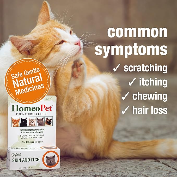 HomeoPet Feline Skin and Itch, Safe and Natural Cat Supplement for Itchy Skin, Skin and Itch Relief for Cats, 15 Milliliters