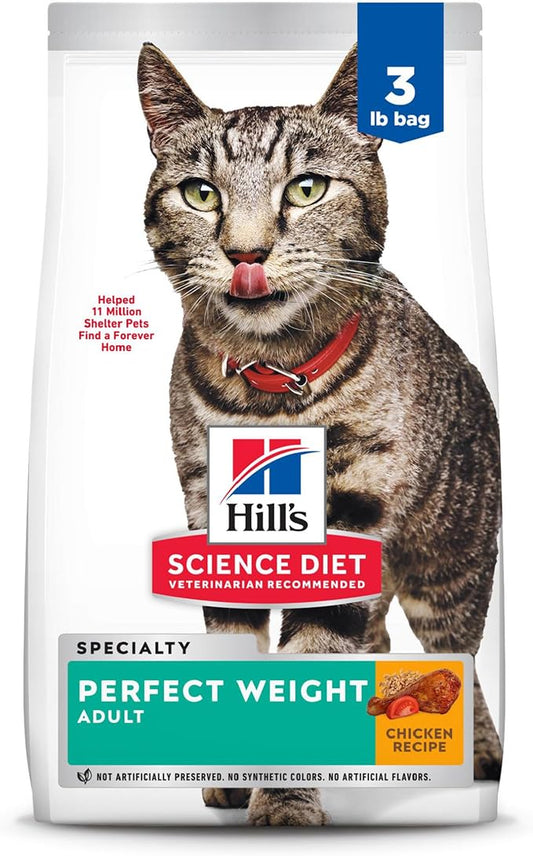 Hill's Science Diet Perfect Weight, Adult 1-6, Weight Management Support, Dry Cat Food, Chicken Recipe, 3 lb Bag