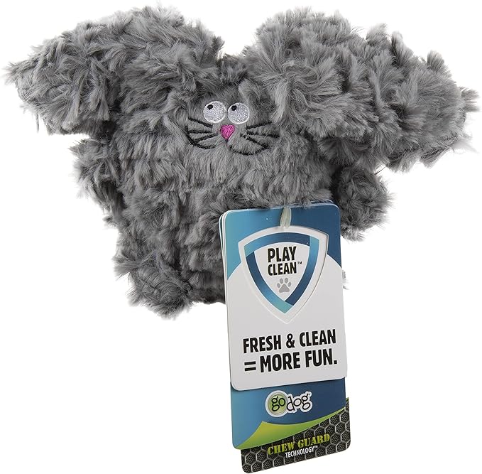 goDog PlayClean Rabbit Squeaky Plush Dog Toy with Odor-Eliminating Essential Oils, Chew Guard Technology - Gray, Small