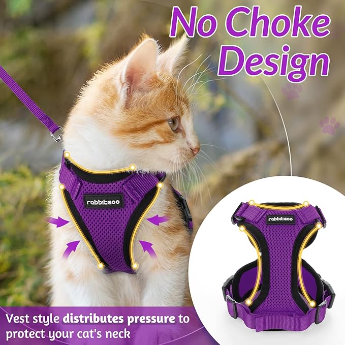 rabbitgoo Cat Harness and Leash for Walking, Escape Proof Soft Adjustable Vest Harnesses for Cats, Easy Control Breathable Reflective Strips Jacket, Purple, XXS