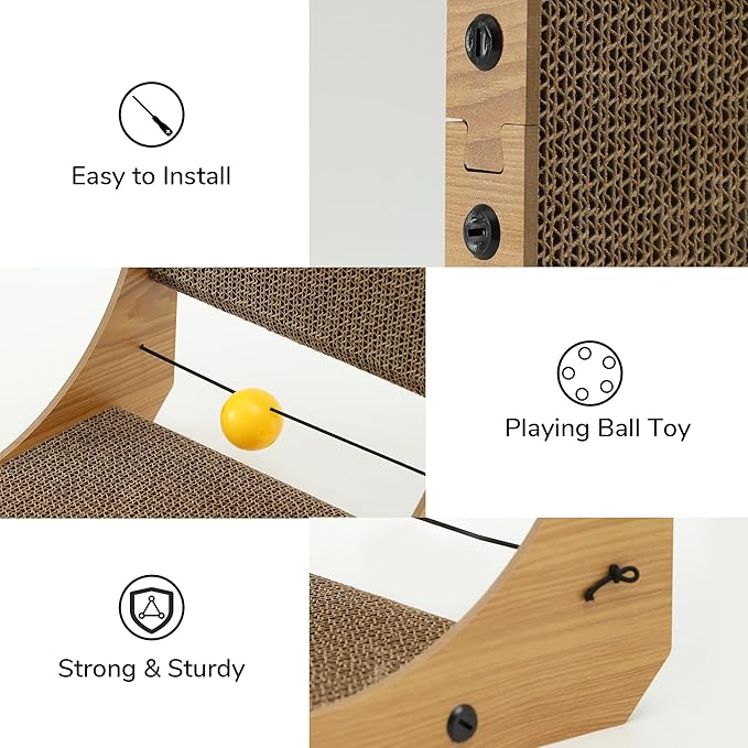 FUKUMARU Cat Scratcher, 18.9 Inch L Shape Cat Scratch Pad, Vertical Cat Scratcher Wall Mounted, Cat Scratching Cardboard with Ball Toy for Indoor Cats