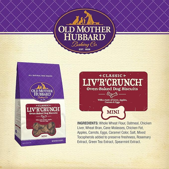 Old Mother Hubbard Crunchy Classic Natural Dog Treats, Liv'R'Crunch, Mini Biscuits, 20-Ounce Bag/2PK