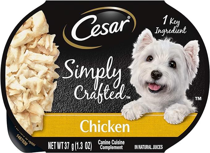 CESAR SIMPLY CRAFTED Adult Wet Dog Food Meal Topper, Chicken, (10) 1.3 oz. Tubs