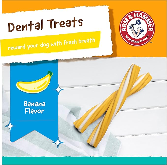 Arm & Hammer Fruit Twisters Fresh Breath Dental Treats for Dogs, Value Pack in Banana Flavor Medium Dog Dental Chews for Bad Breath, Plaque & Tartar Without Brushing (Pack of 1,57 Count Total)