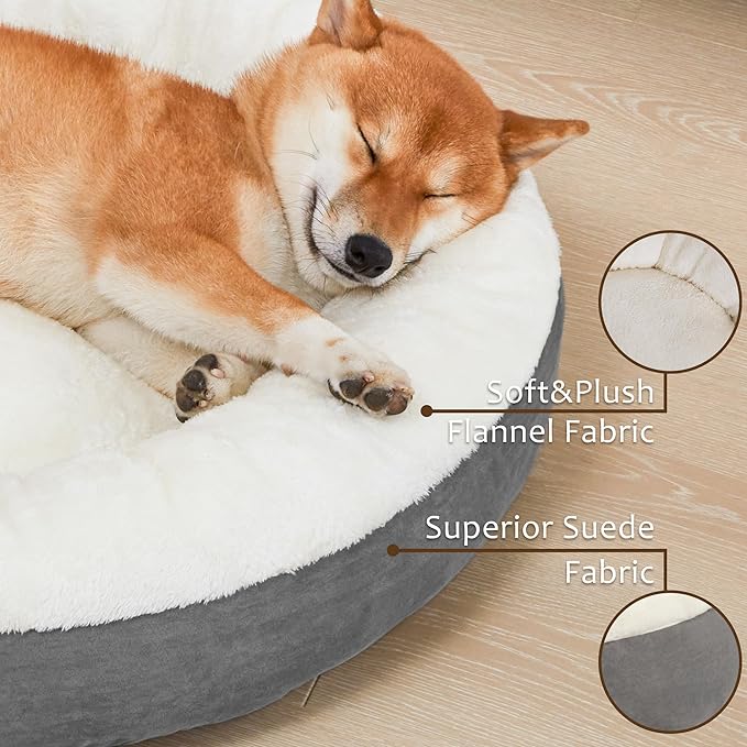 Love's cabin Round Donut Cat and Dog Cushion Bed, 30in Pet Bed for Medium or Large Dogs, Anti-Slip & Water-Resistant Bottom, Soft Durable Fabric Pet beds, Washable Calming Cat & Dog Bed Grey