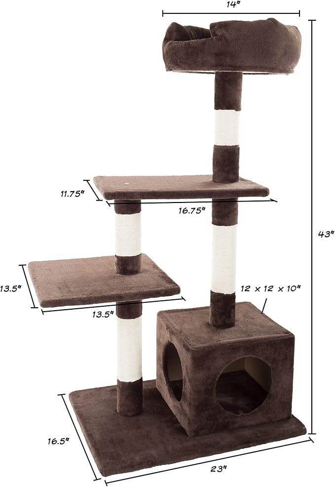 4-Tier Cat Tower - 3 Napping Perches, Cat Condo, 4 Sisal Rope Scratching Posts – Cat Tree for Indoor Cats or Multiple Cat Homes by PETMAKER (Brown)