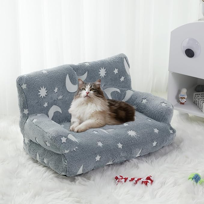Glow-in-The-Dark Cat Couches for Indoor Cats,Pet Couch Bed with Non-slip Bottom,Pet Sofa Bed for Puppy Sleeping,Playing