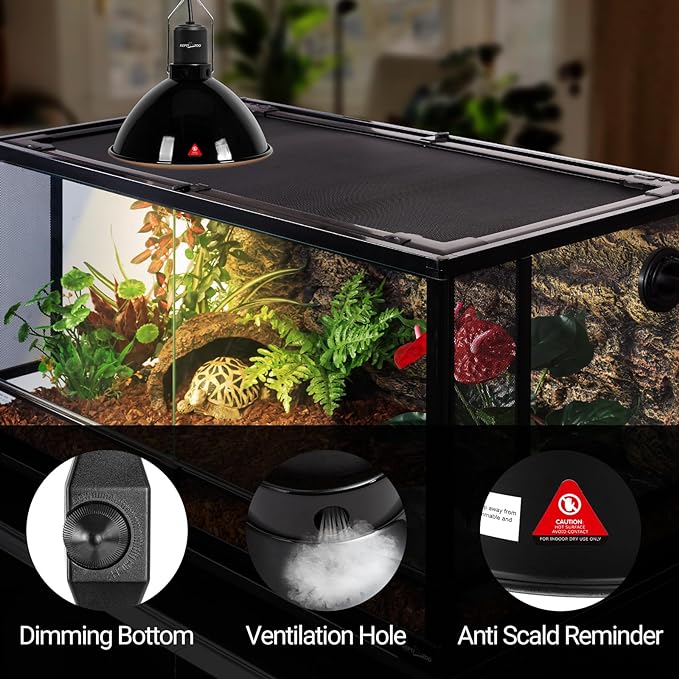 REPTI ZOO Upgrade Reptile Light Fixture with Dimming,8.5 inch Deep Dome Lamp Fixture for Reptile Tank Terrarium, Reptile Heat Lamp Fixture for UVB UVA Bulb Basking Heat Bulb