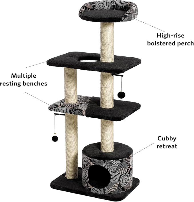 MidWest Homes for Pets Cat Tree | Tower Cat Furniture, 5-Tier Cat Tree w/Sisal Wrapped Support Scratching Posts & High Cat Look-Out Perch, Black/White Pattern, Large Cat Tree