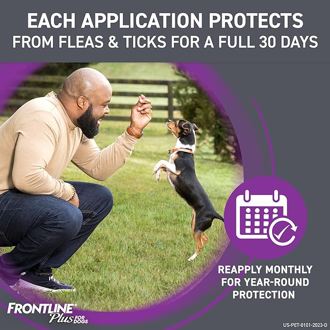 FRONTLINE Plus Flea and Tick Treatment for Large Dogs Up to 45 to 88 lbs., 3 Treatments