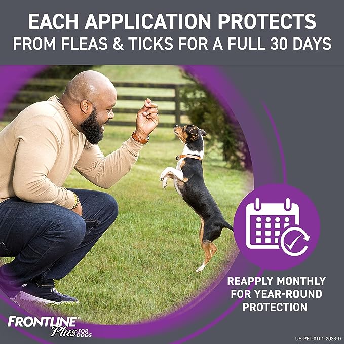 FRONTLINE Plus Flea and Tick Treatment for Large Dogs Up to 45 to 88 lbs., 8 Treatments
