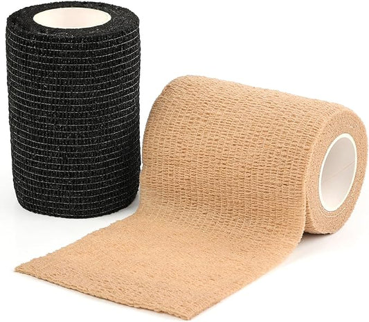 AUPCON Vet Wrap Cohesive Bandages Bulk Self Adhesive Bandage Wrap Self Adherent Wrap Non-Woven for Dogs Pet Animals & Ankle Sprains & Swelling 3 Inch x 5 Yards (2 Pack Black & Beige)