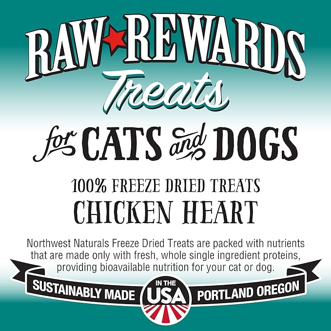 Northwest Naturals Raw Rewards Freeze-Dried Chicken Heart Treats for Dogs and Cats - Bite-Sized Pieces - Healthy, 1 Ingredient, Human Grade Pet Food, Natural - 3 Oz (Pack of 3) (Packaging May Vary)