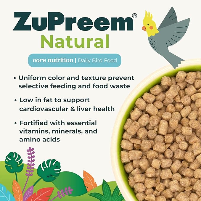 ZuPreem Natural Pellets Bird Food for Small Birds, 2.25 lb (Pack of 1) - Made in USA, Essential Nutrition for Parakeets, Budgies, Parrotlets