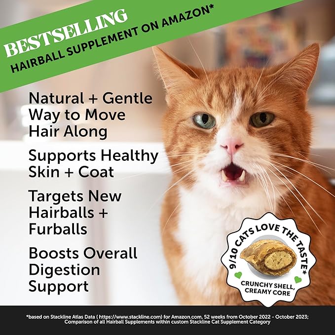 Pet Honesty Cat Hairball Support Chews, Hairball Remedy Cat Treats, Cat Furball Treatment, Supports Skin & Coat, Digestion, Cat Vitamins & Supplements & Hairball Medicine, Chicken (30-Day Supply)