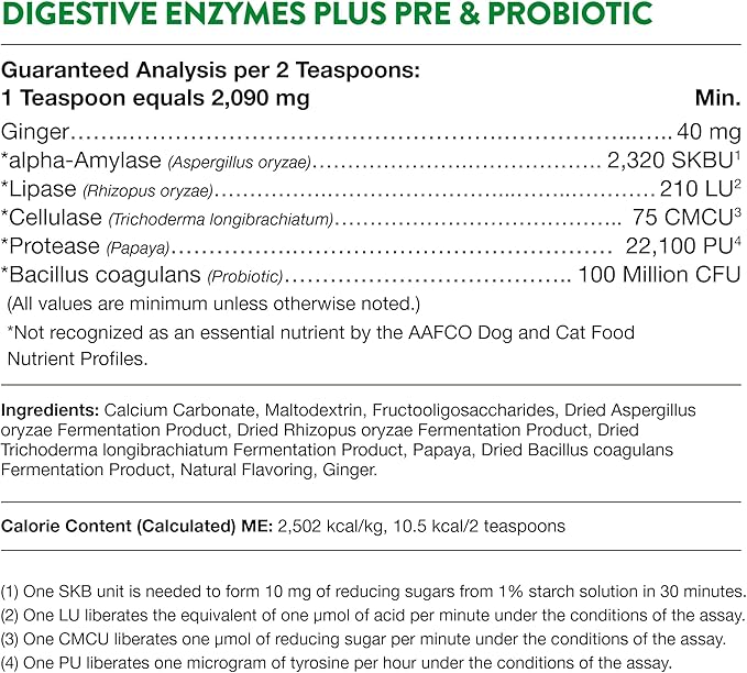 NaturVet – Digestive Enzymes - Plus Probiotics & Prebiotics – Helps Support Diet Change & A Healthy Digestive Tract – for Dogs & Cats – 10 oz Powder