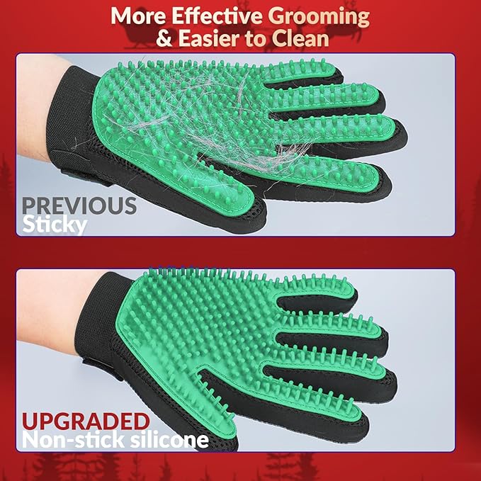 Pet Hair Remover Gloves, Enhance Pet Grooming Glove with 255 Tips, Deshedding Glove for Dog and Cat, 1 Pair Left & Right Gentle De-Shedding Glove Brush, Green