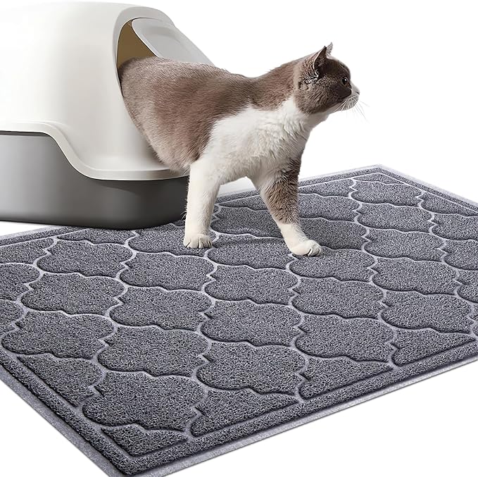 LuxStep Cat Litter Mat Litter Trapping Mat, 23x35 Inch Waterproof and Non-Slip Litter Box Mat for Clean Floors, Soft on Cat Paws, Large Litter Pad for Indoor Cat Supplies and Essentials, Grey