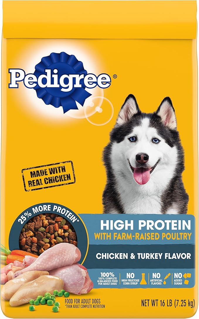 Pedigree High Protein Adult Dry Dog Food Chicken and Turkey Flavor Dog Kibble, 16 lb. Bag