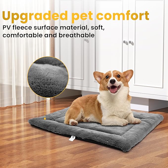 Dog Beds Crate Pad for Medium Dogs, Cat Bed Washable Dog Crate Pad Dog Bed Mat Washable Dog Beds Anti-Slip & Anti-Scratch Pet Sleeping Mat (Grey, M)